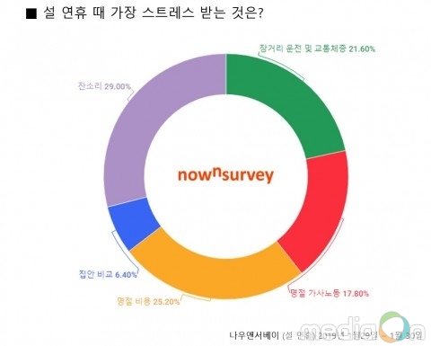 엘림넷 나우앤서베이, 설 연휴 관한 설문조사 발표… 설 명절 스트레스 1위는 ‘잔소리’